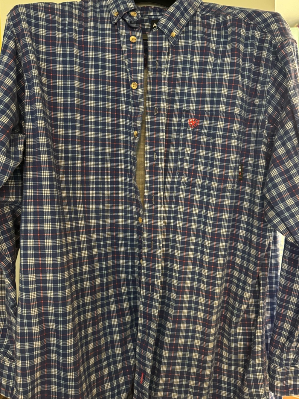 Ariat Navy and White Plaid Long-Sleeve Button-Down Shirt